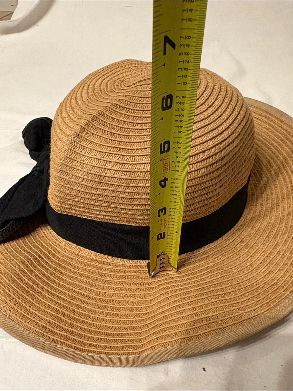 LC Lauren Conrad Tan Straw Sun Hat with Black Ribbon Bow